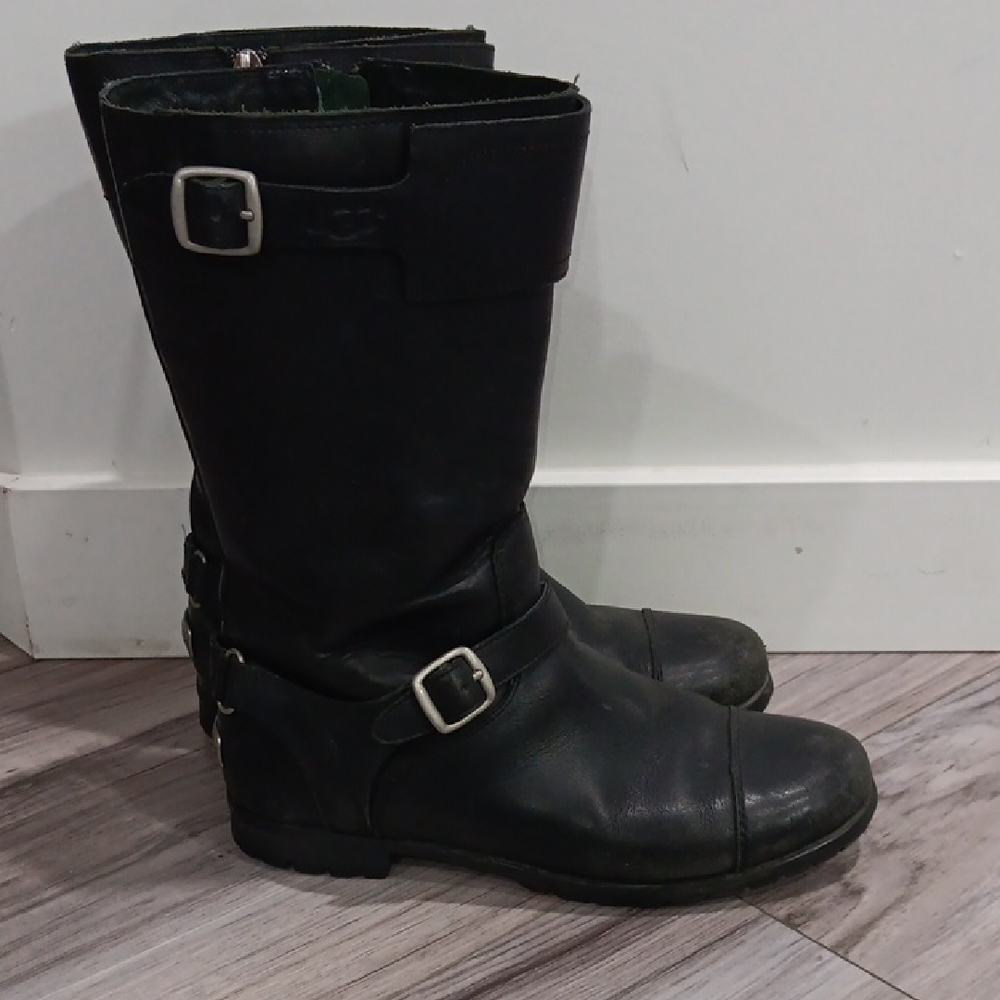 UGG Black Leather Buckle Boots
